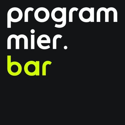 Auf einem schwarzen Hintergrund steht mit Kleinbuchstaben &quot;programmier.bar&quot; geschrieben
